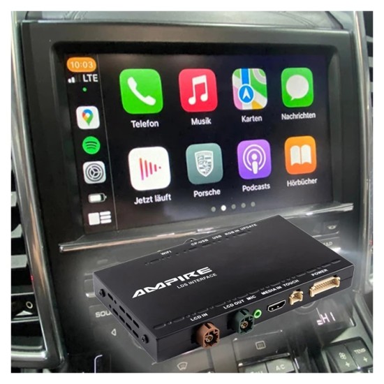 AMPIRE LDS-PCM31-CP Интерфейс за безжичен и кабелен Apple CarPlay, кабелен Android Auto и Mirrorlink за Porsche 911, Boxster, Cayenne, Macan и Panamera с PCM 3.1