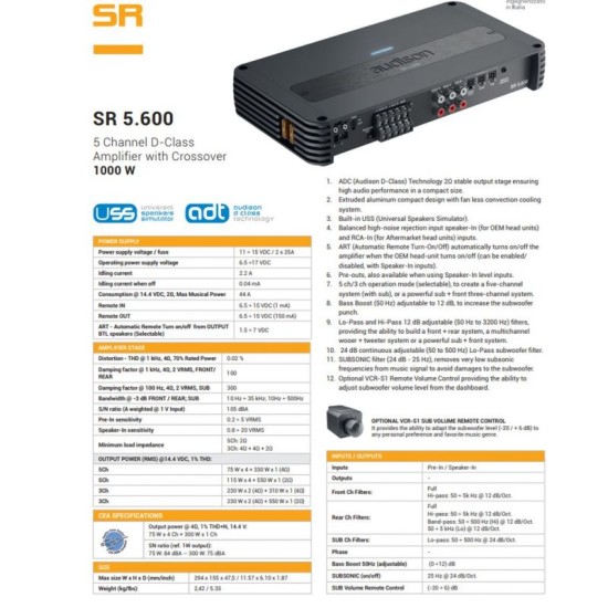 Audison SR 5.600 4x75W+330W Amplifier