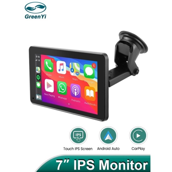 GreenYi T86 7" FHD IPS монитор с безжичен CarPlay, безжичен Android Auto