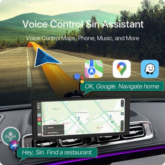 GreenYi T89 9" IPS Full HD монитор с безжичен CarPlay, безжичен Android Auto