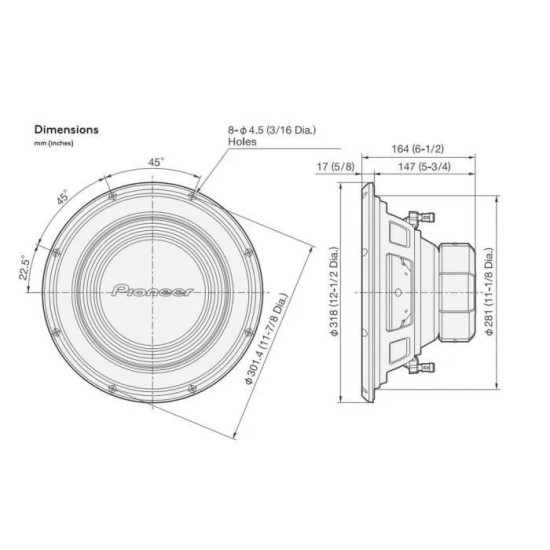 Pioneer TS-A300S4 12" Subwoofer 500W RMS